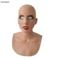 Festmasker full latexmask för halloween med nackhuvud läskigt rynka ansikte cosplay rekvisita kvinnor