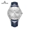 Relógios de pulso 2021 Reef Tiger RT Vestido Relógios para Homens Azul Banda De Couro Convexa Lente Branco Dial Automático RGA82381264K