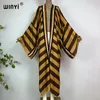 Winyi Kimono Africa Summer Boho Stripe Print Beach badkläder Elegant Cardigan Sexig Holiday Maxi Beach Wear Swimsuit Evening Dress 240307