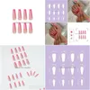 Unghie finte 24 pezzi lunghe finte bara ballerina rosa rossa francese Fl Er stampa sulle unghie unghie manicure consegna goccia Dhbnv