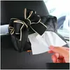 Andere Innenaccessoires Neue süße Schleife Autositz Kopfstütze Hängende Taschentuchbox Halter MTI-Funktion Leder Papierturm Organizer Sty Dhhgz