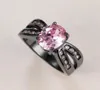 Bröllopsringar charmiga rosa kristall zirkonring oval sten för kvinnor vintage mode svart guld kvinnliga födelsestoles smycken1086902