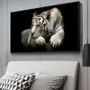 Afrykańskie duże lwa Lew Lopard zmierzą się z płótnie obrazy ścienne plakaty sztuki i drukuje zwierzęta lwy zdjęcia sztuki dla salonu3103