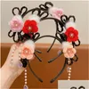 Acessórios de cabelo Flor Crianças Peruca Headband Trança Tang Terno Hoop Ano Chinês Headwear Borla Estilo Antigo Hanfu Sticks Drop Delive OTT0O