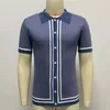 Erkekler Sıradan Gömlek Yaz Lüks Örgü Patchwork Polo Kısa Kollu Düğme Erkekler Vintage Business Slim Polos Triko