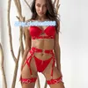 Novo vermelho natal 2 peças feminino sleepwear sutiã aberto senhoras quente sexy lingerie roupa interior com corrente