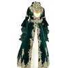 Elegant arabisk mörkgrön sammet aftonklänningar med guldspetsapplikationer kristaller pärlstav flare långa ärmar marockanska kaftan turkiska formella festklänningar för kvinnor