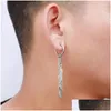 Hoop Huggie Earrings 2Pcs Retro Fringe Chain Men Women Ear Buckle Leaf Pendant Earring Jewelry Drop Delivery Otoio