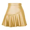 Womens Designer Fashion Sexy Women Slim PU Skirts High Waist Short Mini Skirt Pleated Party Faux Leather Clothing