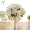 Bröllopsblommor White Bridal Bouquet Artificial Roses for Bridesmaids Pearl Marriage Accessories294m