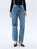 Jeans da donna 2024 Primavera Donna Vita alta dritti elasticizzati da donna Fori Pantaloni in denim corto con cerniera effetto consumato