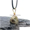 Pendant Necklaces Irregar Natural Stone Gold Plated Wire Handmade With Rope Chain For Women Men Party Club Decor Jewelry Drop Delivery Dh2Nt