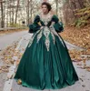 Vintage Princess Lace Appliqued Prom Dresses Long Sheeves Sweetheart Neck Evening Gowns Corset Back Sweep Train Satin Formell klänning3628410