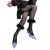 Chaussettes en résille transparentes pour femmes, bas gothiques en dentelle avec plumes, pour fille foncée, taille haute, Opaque, 2024