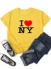 Mulheres Camisetas Mulheres Eu Amo NY York Gráfico T-shirt Menina Y2K Harajuku Preto Rosa Vermelho Tee Tops Feminino Roupas Engraçadas Presente