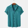 Men's Casual Shirts Summer Clothing Luxury Corduroy Plaid Short Sleeve Streetwear Button-down Solid Color Breathable Vintage