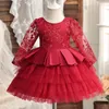 Baby Christmas Dress for Girls Toddler Kids spets födelsedagskläder Little Girl Princess Wedding Party Gown för 0-2 år Vestidos 240226