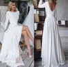 Eenvoudige A-lijn Bruidsjurken Met sieraad Hals Lange mouwen Boho Tuin Bruidsjurken Sexy Ruglooze Tot de grond Strand Modern Robes de Ma4623600