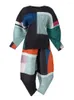 Pantalon de deux pièces pour femmes Miyake 2024 Automne Plissé Ensemble de deux pièces Col rond Manches longues Colorblocking Top Taille haute Confortable Casual