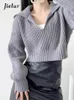 Suéter feminino francês solto cor sólida mulheres pullovers com decote em v malha sexy mulher branco preto cinza cáqui suéter coreano feminino