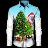 Hawaiian Christmas Theme Santa Claus Tree Shirt For Men Casual Vintage Tops 3d Printed Flower Long Sleeve Clothing Holidays Y2k 240307