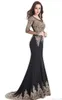 2019 New Sheer Illusion Long Sleeves Luxury Black Gold Mermaid Dresses Beading Crystal Lace Embroidry Evening Gowns Prom V3283754