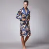 Hommes Soie Été et Automne Satin Kimono Peignoir Dragon Doré Genou Longueur Manches Longues Noir Robe De Bain Robe De Chambre Vêtements De Nuit Y20269g