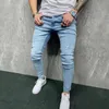 Mode hommes trous en détresse maigre Stretch jean pantalon Streetwear Hip Hop mâle déchiré solide Denim pantalon 240226