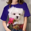 女性のTシャツ犬グラフィック3DプリントTシャツ女性Tシャツ女性ファッションカジュアルストリートウェア特大のトップスTEE