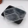 Take Out Containers 10Pcs Meal Prep 3 Compartment With Lids For Picnic Office ( Black )