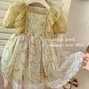 Sommer-Prinzessin-Kleid, runder Kragen, Puffärmel, koreanischer Stil, Baby-Party mit grüner Blumenspitze für Kinder E2011 240301