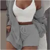 Pluizig driedelig setje Lounge sexy 3-delig setje dames trui gebreide set tanktop en broek casual homewear outfits thuis pak 240229