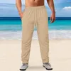 Pantaloni da uomo Pantaloni da spiaggia in cotone e lino a righe verticali casual con coulisse in vita elastica, moda estiva, comfort dritto