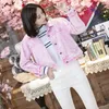 Women Rivet Beading Casual Pink Short Style Denim Jacket Top Quality Street Loose Batwing Sleeve Pocket Jeans Jacket Femme S-L 240301