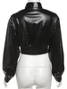 Work Dresses Black Body PU Leather 2 Two Piece Mini Skirt Hight Club Clothing Woman Fashion Long Sleeve Jackets Crop Tops With Blet Set