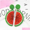 Charm Creative Fruit Watermelon Melon Pitaya Shape Earrings Summer Cool Beach Pendant Beaded Handmade Woven Drop Delivery Jew Dhgarden Dh9Zj