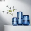 Vases Simplicity Blue Glass Vase Desktop Decor Hydroponics Transparent Flower Pots Decorative Modern Home Decoration281e