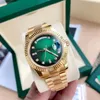 Original box certificate 18k Gold President Male Watches Day Date Diamonds Green dial 41mm Watch Men Stainless Bezel Automatic WristWatch 01