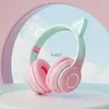 Cell Phone Earphones Cute Cat Ear Foldable Headphones LED Head-mounted Headphone Gaming Music Bluetooth Wireless HeadsetH240312