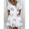 Dress Letnia sukienka moda krótka v szyja drukowana duża huśtawka z kieszeniami