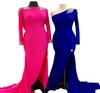 Pink Prom Dress 2k23 AB Stones Long Sleeve Stretch Lycra Side Leg Slit Sweep Train Met Gala Pageant Gown Cowl Back Evening Wed1312014