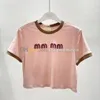 Vrouwen Cropped T-shirts Letters Geborduurd T-shirt Contrasterende Kleur Korte Mouw Tees Zomer Ademend T-shirt
