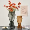 Vaso di testa umana in vetro nordico creativo artistico viso fiori secchi vaso di fiori contenitore decorazioni per la casa accessori artigianali 210610240p