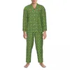 Men's Sleepwear Green Geo Print Pajama Sets Autumn Checkered Soft Daily Couple 2 Pieces Vintage Oversized Nightwear Birthday Present