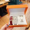 Lüks bayanlar 5 set izle kolye bilezik küpe yüzüğü Hediye kutusu kauçuk kayış tasarımcısı saatler kadınlar için kadın kol saatleri Noel Sevgililer Günü hediyesi