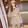 Women's Two Piece Pants Long Sleeve Single-Breasted Solid Color Business Wear Suit Beautician Manager Formal Work Uniforms