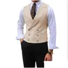 Mens Vests Men Vest Brown Solid Peaked Lapel Double Breasted Sleeveless Jacket Banquet Business Casual Slim Waistcoat Drop Delivery Ap Otsku