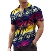 Camiseta masculina camisa tropical manga curta botão casual flor verão praia estilo cinco com