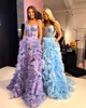Shimmering Ruffled Prom Dress Ombre Tulle Young Lady Pageant Winter Formal Evening Cocktail Sweet 16 Birthday Party Hoco Gala Ball Gown Thigh-high Slit Sweep Train