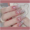 Falsas unhas ber rosa bowknot decoração unha estrela impressão elegante cor combinando artificial com pulseira e colares entrega de gota saúde otrwe